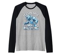 Less People More Wrestling Roaring Bear Raglan Baseball Tee