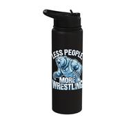 Less People More Wrestling Roaring Bear Stainless Steel Insulated Water Bottle