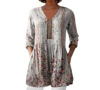 Less Than 1 Pound Items Women Summer Tops with Pockets Linen 3/4 Sleeve V Neck Tunic Top Cotton Linen Casual T-Shirt Oversized Long Swing Blouse Shirts Ladies Clothes Tee