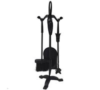 LESS THAN HALF-PRICE - REDUCED TO CLEAR - Black Fireside Companion Set Five Piece Set with Loop Tops - Perfect for All Rooms & Fireplace Settings