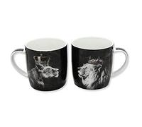 lesser and pavey Ceramic Mug | Royal Lion & Lioness Design | Set of 2 | Black & White | 11 Fluid Ounces