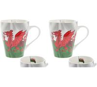 Lesser and pavey Ceramic Mug | Welsh Flag Wave Design | 1 Piece - 9x6x1 cm, White (Pack of 2)