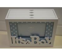 Lesser and Pavey - Little Treats Baby Boy Wooden Photo Storage Box with Cut Out Letters (Blue)