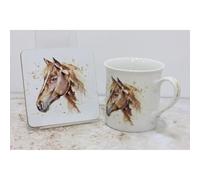 lesser and pavey LP34127 Ceramic Mug & Coaster | Country Life Horse design | Set of 2 Tableware, White