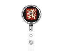 Lesser Coat of Arms of Czechoslovakia Heavy Duty Metal Badge Holder Reel, Retractable Badge Holder with Belt Clip for Key Name Card Holder Employee Teacher