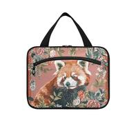 Lesser Panda Floral Red Boho Hanging Toiletry Bag for Men with Hook, Designer Essentials Brush Bag for Travel Essentials for Women Camping estuches para maquillaje L
