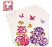 LESSER & PAVEY 4pcs Cork Coasters Heat Resistant Tableware Butterfly Blossom Floral Pink Design