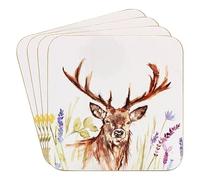 LESSER & PAVEY 4pcs Cork Coasters Heat Resistant Tableware Highland Stag Animal Nature Print
