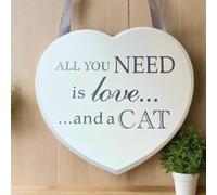 Lesser & Pavey All You Need is Love and a Cat Grey & White Shabby Chic Wooden Heart Plaque Sign
