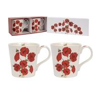 Lesser & Pavey Bee-Tanical Set of 2 Ceramic Mugs - Poppy or Thistles Floral Design (Poppy)