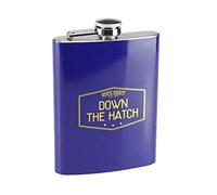 Lesser & Pavey Blue Hip Flask Stainless Steel 8oz “Down The Hatch” Pocket Hip Flask For Men Gifts Him Leak Proof Hip Flask Gift Fathers Day Birthday Alcohol Rum Whiskey Liquor