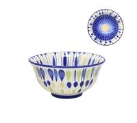 Lesser & Pavey Blue Soup Bowl Ceramic Dessert Dish Rustic 12cm Oriental Sun Burst Vintage