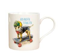 Lesser & Pavey Border Terrier Mug 'Boarder Terrier' Skateboard Play on Words Quality Ceramic Mug in Gift Box