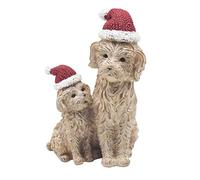 Lesser & Pavey Christmas Dog with Santa Hat & Puppy Happy Paws Figurine - 21cm x 13cm - Gift Idea - Christmas Decoration - Dog Themed Décor - Perfect for Home, Kitchen, Tabletop, UK Design