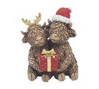 Lesser & Pavey Christmas Highland Cow Couple with Present