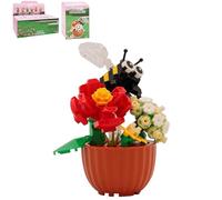 Lesser & Pavey Christmas Mini Bricks Flowers With Bee Building Blocks For Home & Office | Artificial Flowers Mini Pots For Decor | Micro Bricks Sets For Adults & Kids | Lovely Gift For Women & Men