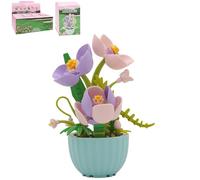 Lesser & Pavey Christmas Mini Bricks Pink/Lilac Crocuses Building Blocks For Home & Office | Artificial Flowers Mini Pots For Decor | Micro Bricks Sets For Adults & Kids | Lovely Gift For Women & Men