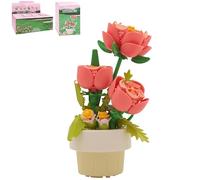 Lesser & Pavey Christmas Mini Bricks Pink Roses Building Blocks For Home & Office | Artificial Flowers Mini Pots For Decor | Micro Bricks Sets For Adults & Kids | Lovely Gift For Women & Men