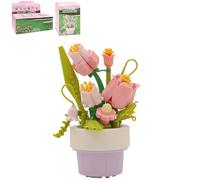Lesser & Pavey Christmas Mini Bricks Pink Tulips Building Blocks For Home & Office | Artificial Flowers Mini Pots For Decor | Micro Bricks Sets For Adults & Kids | Lovely Gift For Women & Men