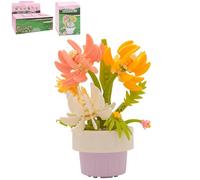 Lesser & Pavey Christmas Mini Bricks Yellow/Pink Daisies Building Blocks For Home & Office | Artificial Flowers Mini Pots For Decor | Micro Bricks Sets For Adults & Kids | Lovely Gift For Women & Men