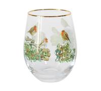 Lesser & Pavey Christmas Robins Stemless Glass - Robin Themed Gift for Christmas - UK Design, Drinkware