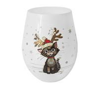 Lesser & Pavey Christmas Stemless Wine Glasses | Kitten Antlers for Red and White Wine | Perfect for Xmas Celebrations | Festive Bug Art Glassware for Holidays
