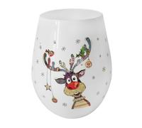 Lesser & Pavey Christmas Stemless Wine Glasses | Rudolph for Red and White Wine | Perfect for Xmas Celebrations | Festive Bug Art Glassware for Holidays