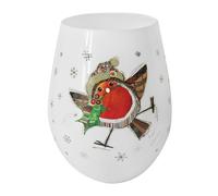 Lesser & Pavey Christmas Stemless Wine Glasses | Stemless Wine Glass for Both Red & White Wine | No Stem Robin Holly Wine Glasses Perfect for Xmas - Bug Art