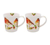 Lesser & Pavey Christmas Winter Robins Set of 2 Mugs - Robin Themed Gift Idea - UK Design, Hot Drinks, Tea, Coffee - Christmas Drinkware