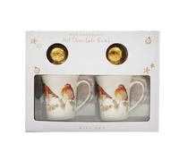 Lesser & Pavey Christmas Winter Robins Set of 2 Mugs with Hot Chocolate Bombs - Gift Idea for Christmas Xmas - Robin Themed Mug, UK Design, Hot Drinks, Tea Coffee - Christmas Drinkware - Christmas Mug
