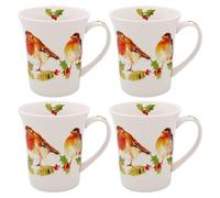 Lesser & Pavey Christmas Winter Robins Set of 4 Mugs - Gift Idea for Xmas - Robin Themed, UK Design for Hot Drinks, Tea, Coffee - Festive Drinkware