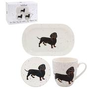 Lesser & Pavey Coaster, Tray & Mug Set | Coffee Table Tray, Mugs & Coasters Set Perfect for Any Home or Office | Dachshund Tea & Coffee Mug with Tray & Coast Set - Sarah Boddy