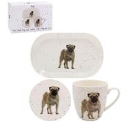 Lesser & Pavey Coaster, Tray & Mug Set | Coffee Table Tray, Mugs & Coasters Set Perfect for Any Home or Office | Tea & Coffee Pug Mug with Tray & Coaster Set - Sarah Boddy