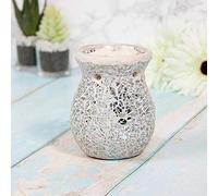 Lesser & Pavey - Desire Aroma - Glass Wax Melt & Oil Warmer - Mosaic Silver Design - Small 11cm High - Single Item