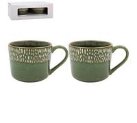 Lesser & Pavey Elemants Reactive Glaze Green Mugs Set of 2 | Stylish, Large Coffee & Tea Cups, Artisan Glazed, Cappuccino, Latte, Espresso