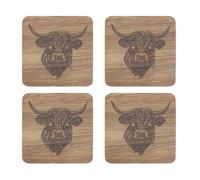 Lesser & Pavey Elements Christmas Highland Cow Coasters Set 4 For Home & Office | Stylish Drink Mat For Kitchen & Dining | Durable Drink Coasters For Tabletops | Decorative Home Accessories for Drinks