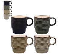 Lesser & PAVEY Elements Reactive Glaze Stacking Mug Set of 4 for Home & Kitchen | Stylish Ceramic Mugs for Tea & Coffee | Lovely Cup Set for Mens Gifts & Birthday Gifts for Women