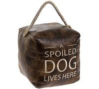Lesser & Pavey Faux Leather Distressed Vintage Cube A Spoiled Dog Lives Here Door Stop
