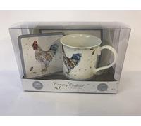 Lesser & Pavey Fine China/Porcelain Country Cockerel Mug Coaster and Tray, Multi-Colour