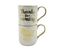 Lesser & Pavey Gold Edition Thanks for Coming Stacking Mugs 300ml Fine China for Hot & Cold Drinks | Durable Tea Mugs for Home & Office | Easy-to-Hold Coffee Mugs for Beverages & Daily Use