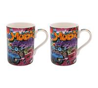 Lesser & Pavey Graffiti Designed Set of 2 Mugs | Lovely Stoneware Mugs for All Types of Kitchens, Homes or Offices | Great Set of 2 Mug Set Gift