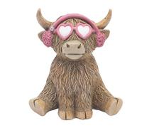 Lesser & Pavey Happy Highland Cow Ear Moofs Decor Figurine | Music Inspired Design, Farmhouse Accent, Fine Finish , Ideal for Home and Office Decor, Excellent Gift Choice