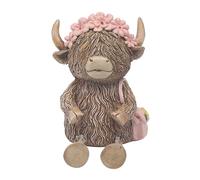 L & P Home & Gifts Highland Cow MBANK Pink Flower, One Size