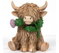 Lesser & Pavey Happy Highland Cow Highland Cow With Thistle Figurines & Ornaments For Home & Office | Decorative Home Accessories Statues For Indoor & Outdoor | Lovely Gifts for Women & Men