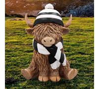 Lesser & Pavey Happy Highland Cow Scarf & Hat B&W Home Decor Figurine | Winter Scarf And Hat, Freestanding Display, Rustic Farmhouse Accent, Gift Choice, Decor Ornament