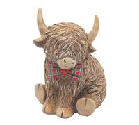 Lesser & Pavey Happy Highland Cow Tartan Bow Decor Figurine | Display Accent, Beautiful Craftsmanship, Freestanding Ornament, Ideal for Home and Office Decor, Thoughtful Gift Choice