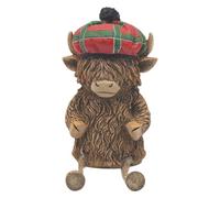 Lesser & Pavey Happy Highland Cow Tartan Hat Home Decor Figurine