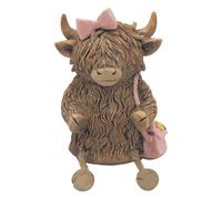 Lesser & Pavey Happy Highland, Highland Cow Pink Bow & Bag Figurines Statues For Home Decor | Ideal Ornaments Friendship Gifts For Women & Men | Lovely Table Centerpiece & Living Room Accessories
