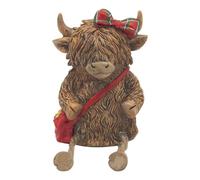 Lesser & Pavey Happy Highland, Highland Cow Tartan Bow/Bag Figurines Statues For Home Decor | Ideal Ornaments Friendship Gifts For Women & Men | Lovely Table Centerpiece & Living Room Accessories