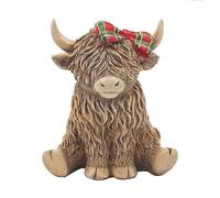 Lesser & Pavey Happy Highland, Highland Cow Tartan Bow Figurines Statues For Home Decor | Ideal Ornaments Friendship Gifts For Women & Men | Lovely Table Centerpiece & Living Room Accessories